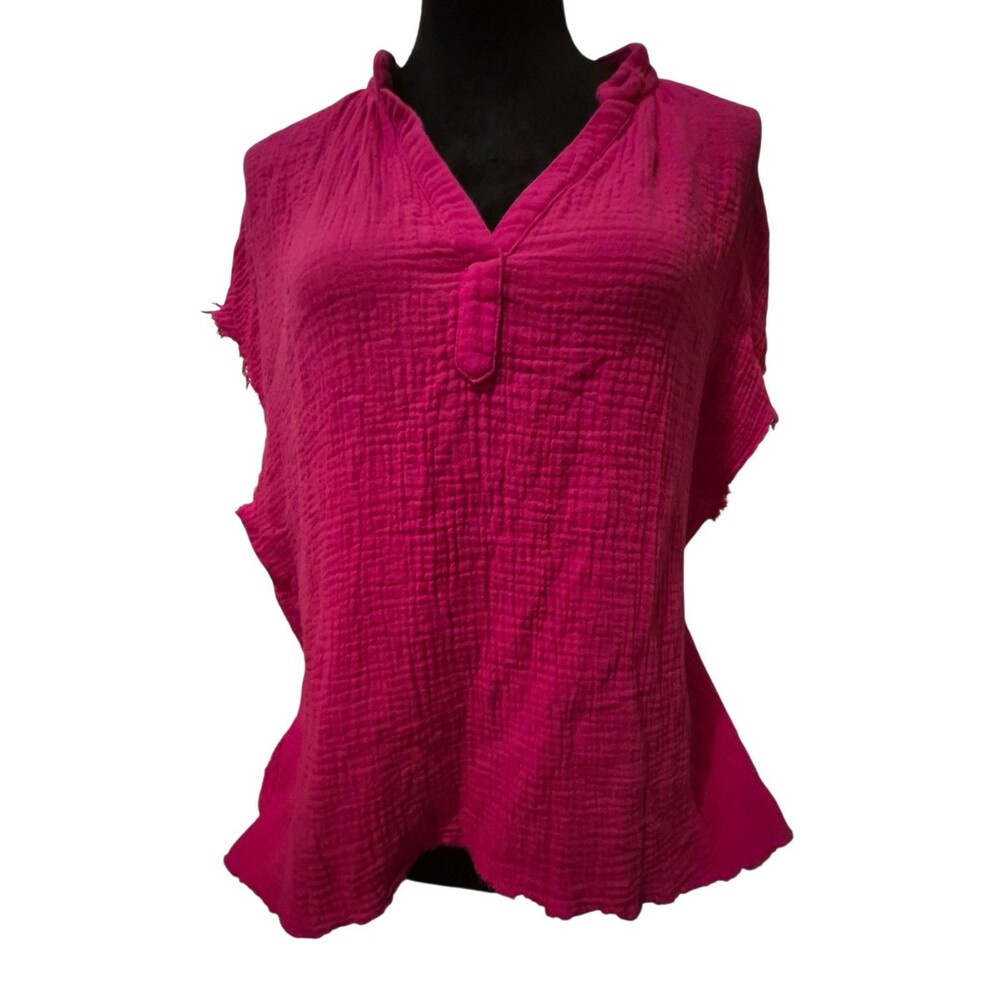 Anthropologie THML L Gauzy Pink Tunic Top Peasant Lightweight